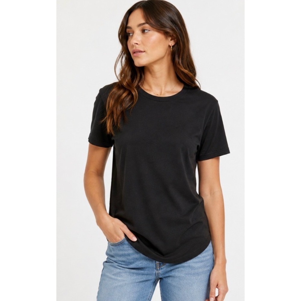 Dapper Boi Black Cotton T Shirt XS Curved Hem Unisex Minimalist Basic Tee